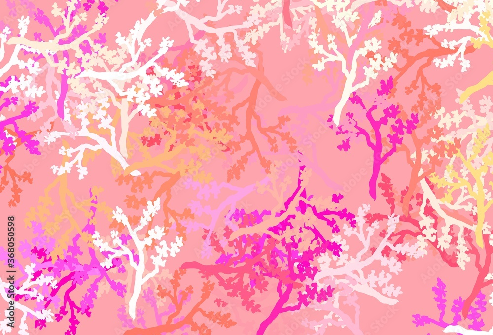 Light Pink, Yellow vector doodle pattern with sakura.