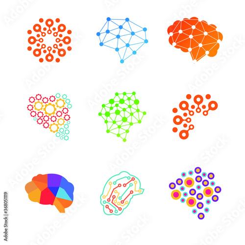 Brain icon set. Digital brain logo set. Think Idea concept. Brain storm power thinking logotype icon.