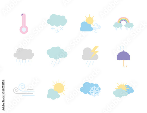 icon set of thermometer and weather, flat style