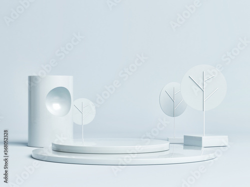 Mock up Podium for display products, blue background, 3d render, 3d illustration