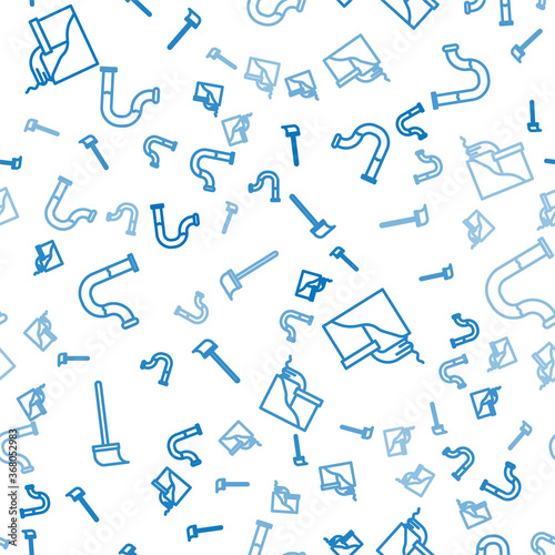 Set line Mop, Wastewater and Industry metallic pipe on seamless pattern. Vector.