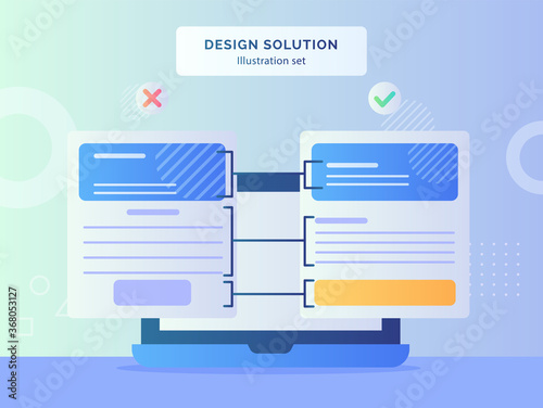 design solution concept with computer laptop screen and design layout with modern flat style