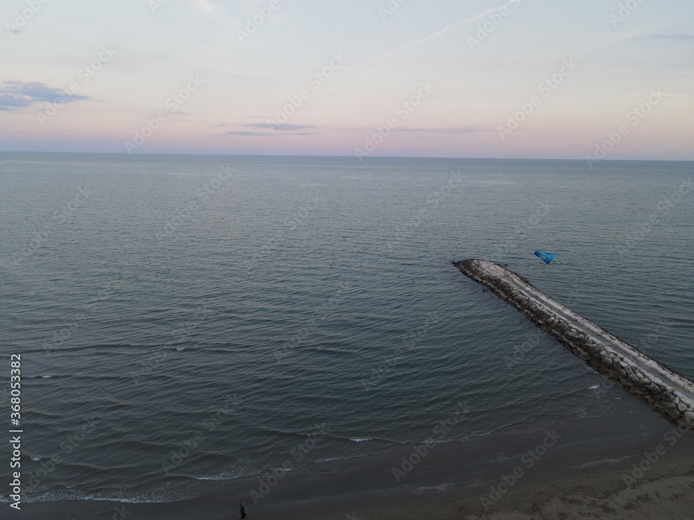 Sea, beach, water, sky, sunset, kite, landscape, drone flight, drone
