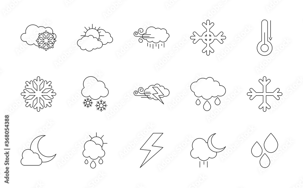 sun and weather icon set, line style