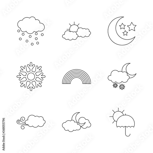 clouds and weather icon set, line style
