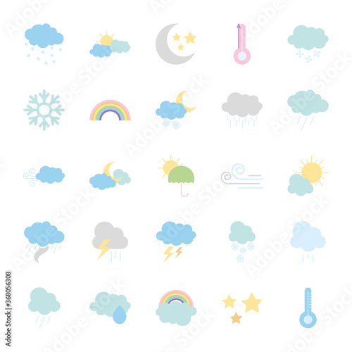 icon set of stars and weather, flat style