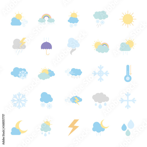thermometer and weather icon set, flat style