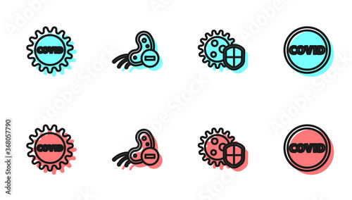 Set line Shield protecting from virus, Corona covid-19, Negative and icon. Vector.