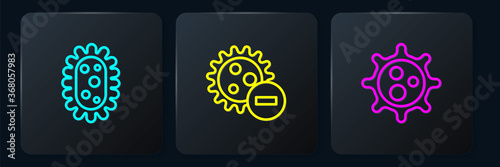 Set line Virus, and Negative virus. Black square button. Vector.
