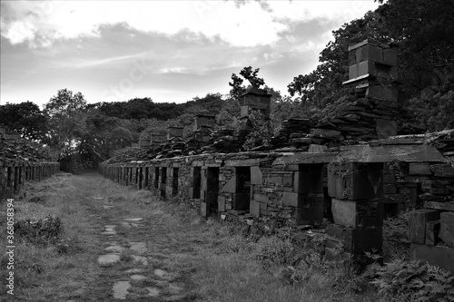 Abandoned miner's huts from Dinorwig Slate Quarry photo