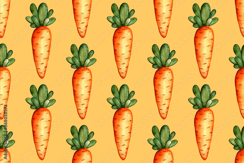 Hand drawn illustration of carrot. Seamless patttern with vegetable drawing. Organic plant grown on the farm Hand drawn illustration of carrot. Seamless patttern with vegetable drawing. Organic plant grown on the farm