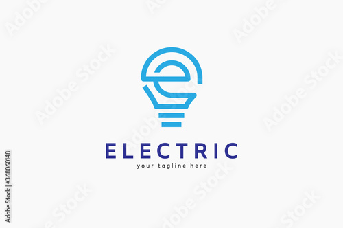 Electric Logo, letter E initials for electricity company, light bulb design logo template, vector illustration