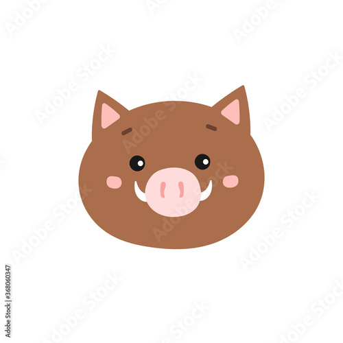 vector illustration of a cute boar in  flat and cartoon style. isolated on white background.face of a forest animal.for web,graphic,design