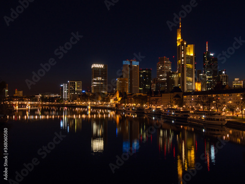 Frankfurt-am-Main  GERMANY- April 11  2020   Skyline of Frankfurt  Germany at night.