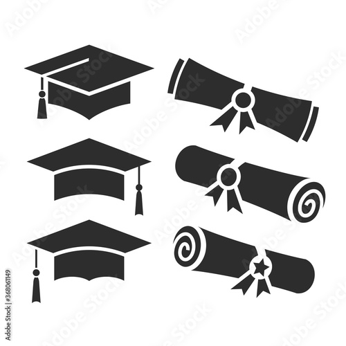 Education icons, academic hat and graduation diploma
