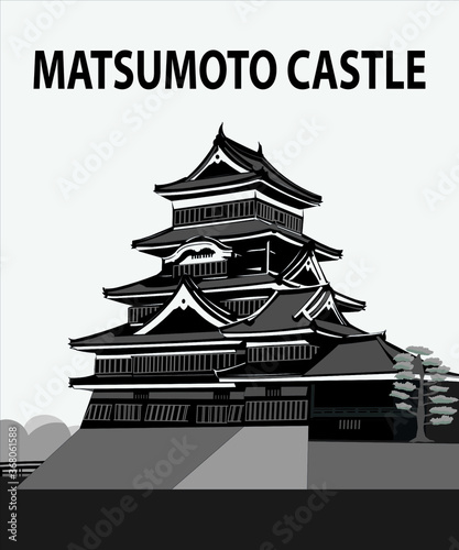 The Matsumoto castle in Nagano Prefecture Japan - The symbols of Japan drawing in vector