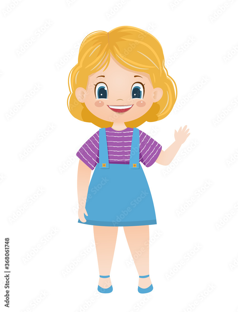 Cartoon vector smiling blond waves hand. Vector illustration.Isolated on white background Cartoon vector smiling blond waves hand. Vector illustration.Isolated on white background