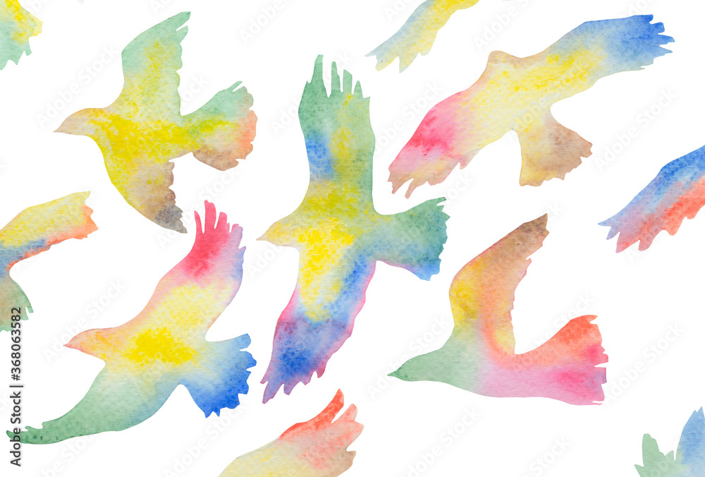 Illustration of beautiful and colorful birds flying