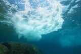 Underwater sea foam made by wave breaking, Mediterranean sea