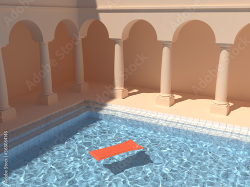 Courtyard with columns and swimming pool © FreshPaint