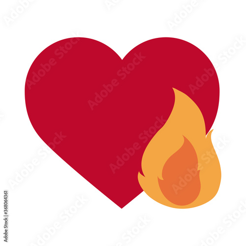 love heart flame fire hot romantic passion flat style icon