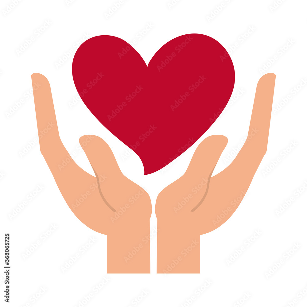 hands with love heart romantic passion feeling flat style icon hands with love heart romantic passion feeling flat style icon