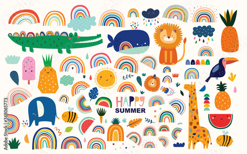Abstract doodles. Baby animals pattern. Fabric pattern. Vector illustration with cute animals. Nursery baby pattern illustration