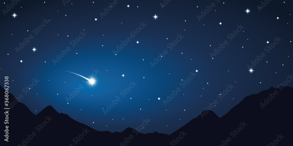 Fototapeta premium falling star starry sky in the mountains vector illustration EPS10