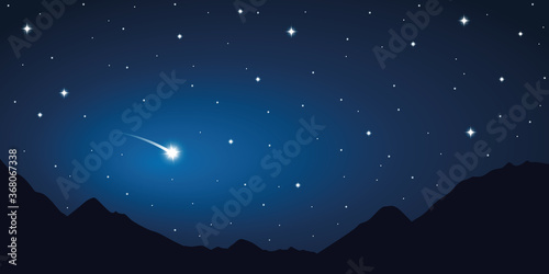 falling star starry sky in the mountains vector illustration EPS10