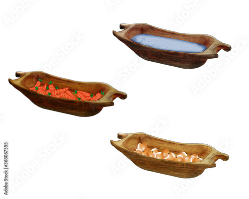 Wooden trough in various variations. Illustration for design on a white background.