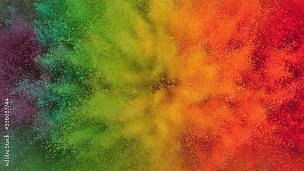 Super Slow Motion Shot of Rainbow Color Powder Explosion Isolated on Black Background at 1000fps.