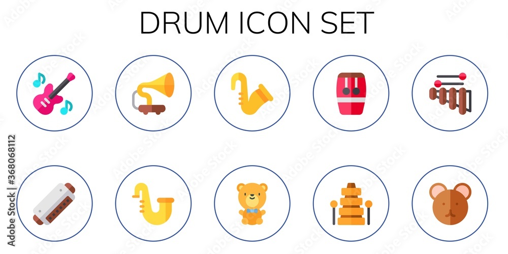 Modern Simple Set of drum Vector flat Icons