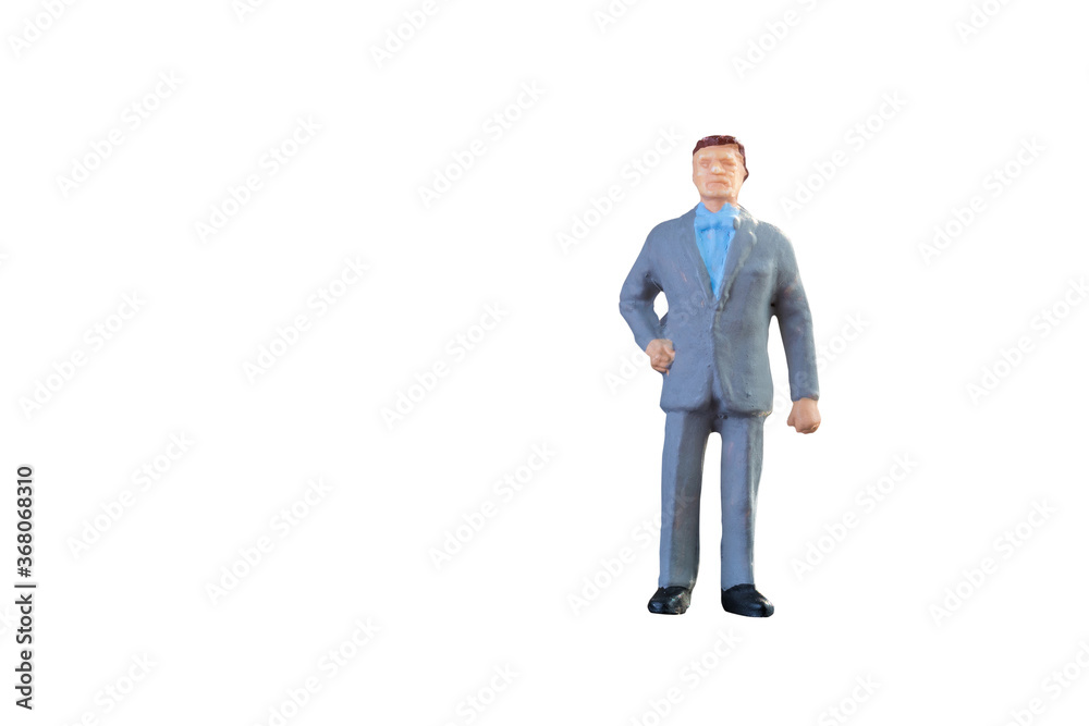 Close up of Miniature businessman and tourist people isolated with clipping paht on white background.Elegant Design with copy space for placement your text, mock up for business and travel concept Close up of Miniature businessman and tourist people isolated with clipping paht on white background.Elegant Design with copy space for placement your text, mock up for business and travel concept
