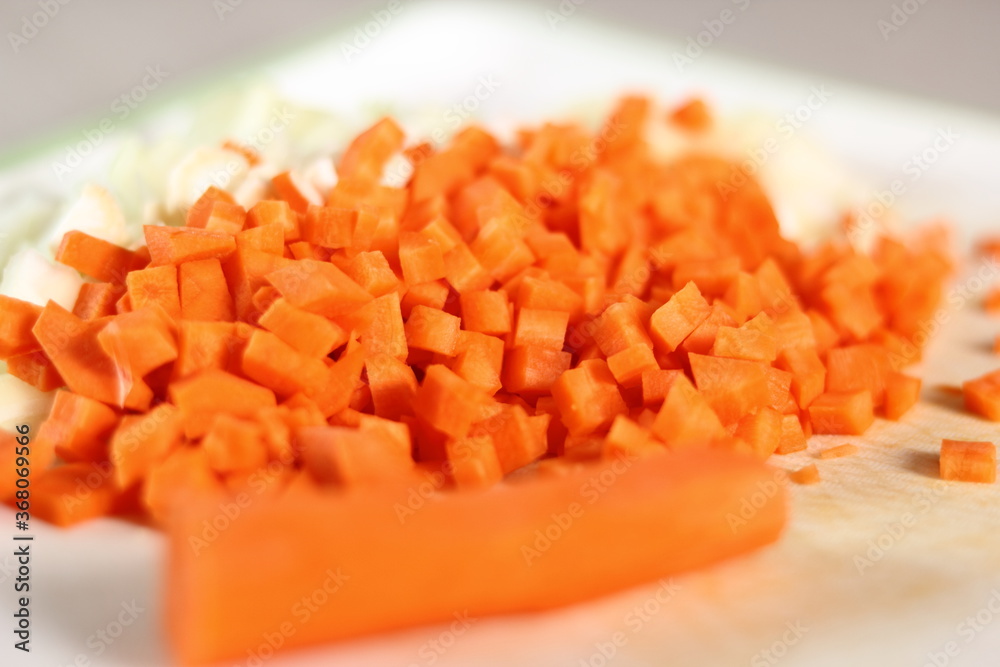 Diced carrot. Making Lasagna Bolognese Series. Diced carrot. Making Lasagna Bolognese Series.
