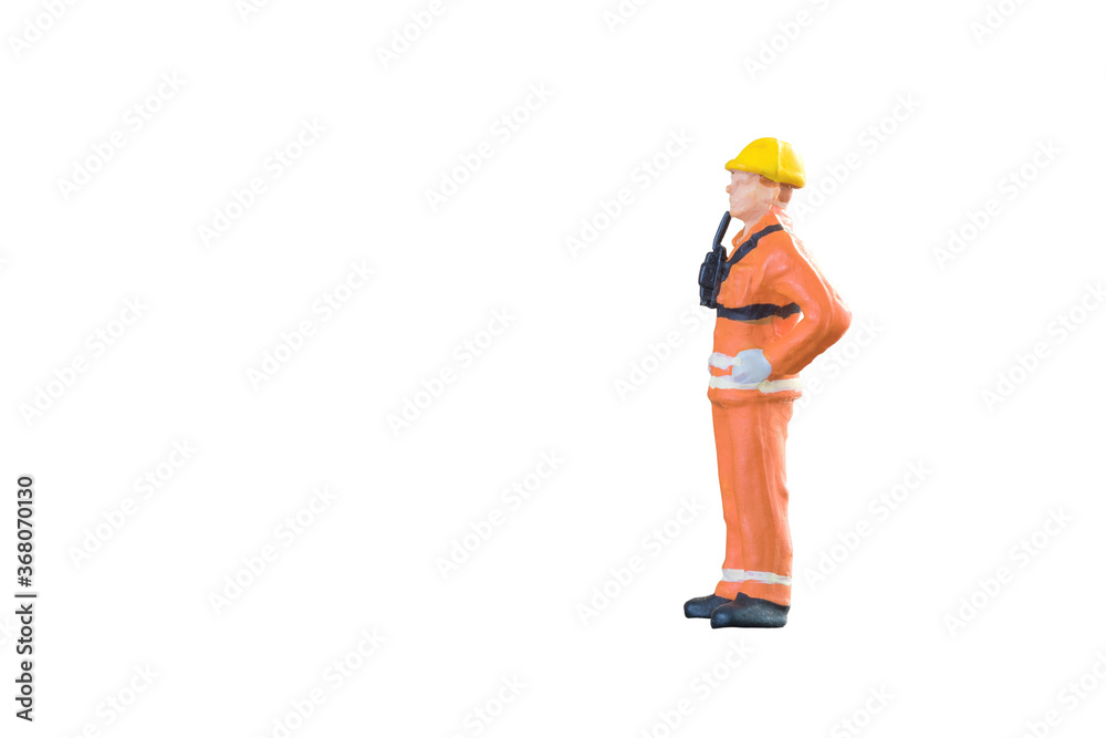 Miniature people engineer and worker occupation isolated with clipping paht on white background. Elegant Design with copy space for placement your text, mock up for industrial and construction concept Miniature people engineer and worker occupation isolated with clipping paht on white background. Elegant Design with copy space for placement your text, mock up for industrial and construction concept