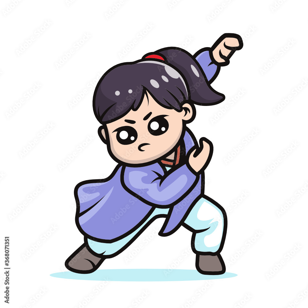 Cute kawaii Kung fu girl mascot design illustration Cute kawaii Kung fu girl mascot design illustration