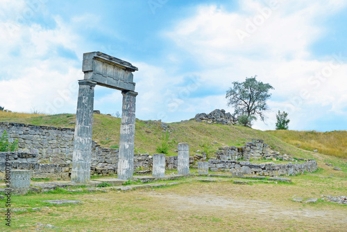 View of beautiful ruins and columns on the hill photo