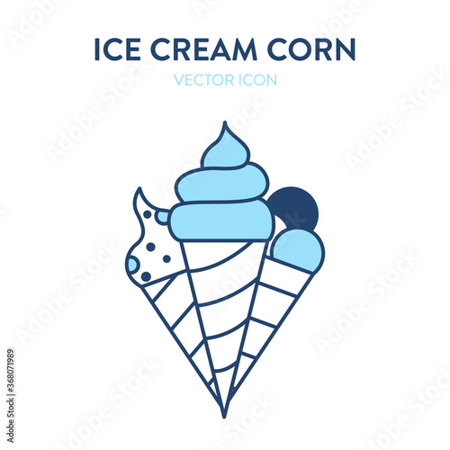 Ice cream corns icon. Vector illustration of three ice cream cones with different flavors. Modern icon of an ice cream cone
