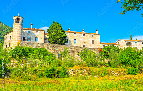 The old Podmaine Monastery in Budva resort, Montenegro. photo