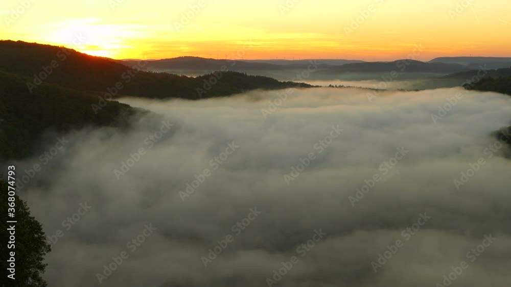 Large Bend of Saar River near Orscholz in the morning, Mettlach, Saarland, Germany Large Bend of Saar River near Orscholz in the morning, Mettlach, Saarland, Germany