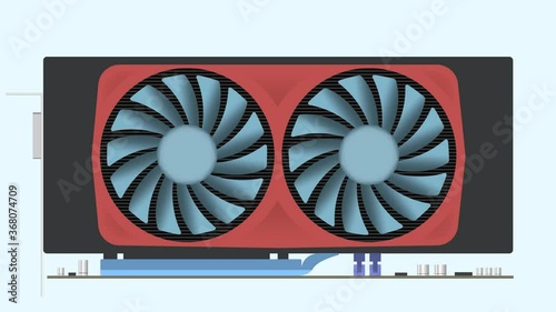 Video graphics card with rotating cooling fans, video looping, animation, cartoon