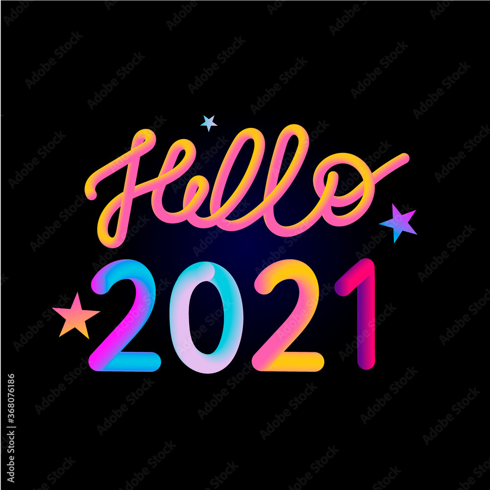 Vector illustration: Colorful 3d number of 2021 on white background. Happy New Year.