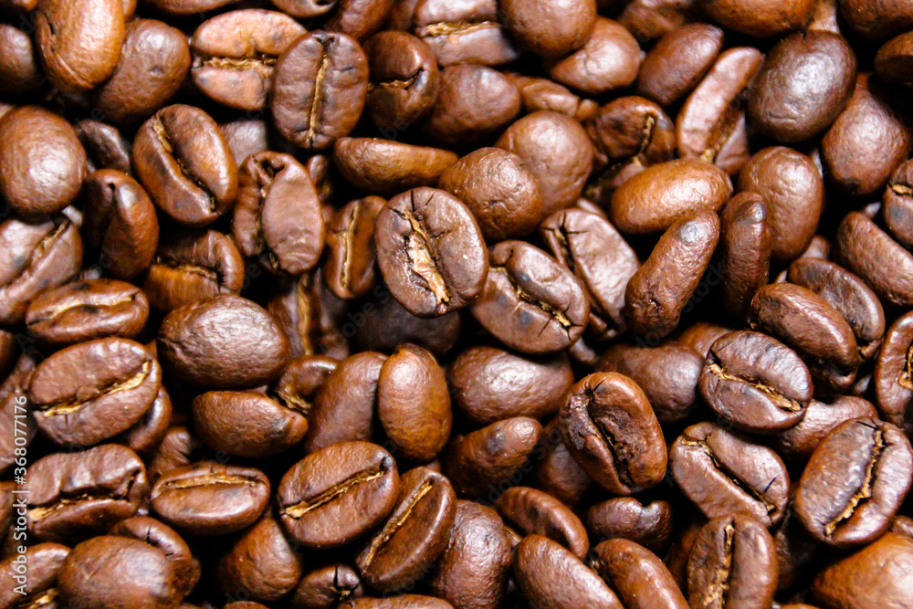 Coffee Beans Closeup On Dark Background Coffee Beans Closeup On Dark Background