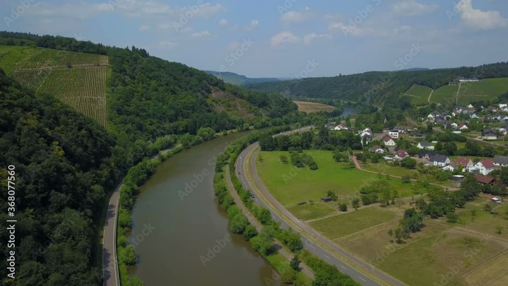 Excursion ship on the Saar River at Serrig, Rhineland-Palatinate, Germany Excursion ship on the Saar River at Serrig, Rhineland-Palatinate, Germany