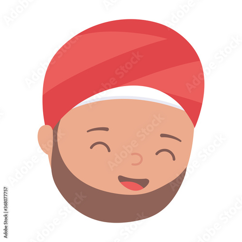 muslim man in traditional turban man face cartoon character isolated icon design