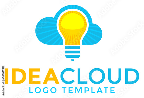 Idea cloud logo vector template with a shining lightbulb incorporated into a cloud shape.