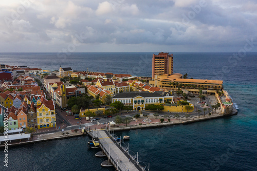 Aerial view over downtown Willemstad - Curacao - Caribbean Sea