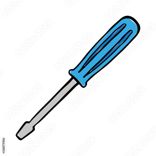 Screwdriver icon. Cute outline sketch. Vector flat graphic hand drawn illustration. The isolated object on a white background. Isolate.