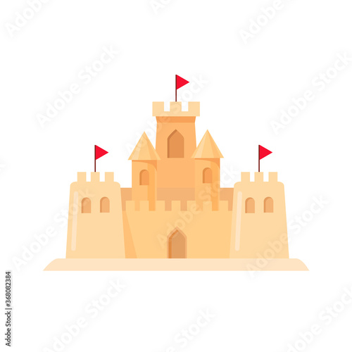 Sand castle. Cartoon design. Vector stock illustration. Isolated on a white background.