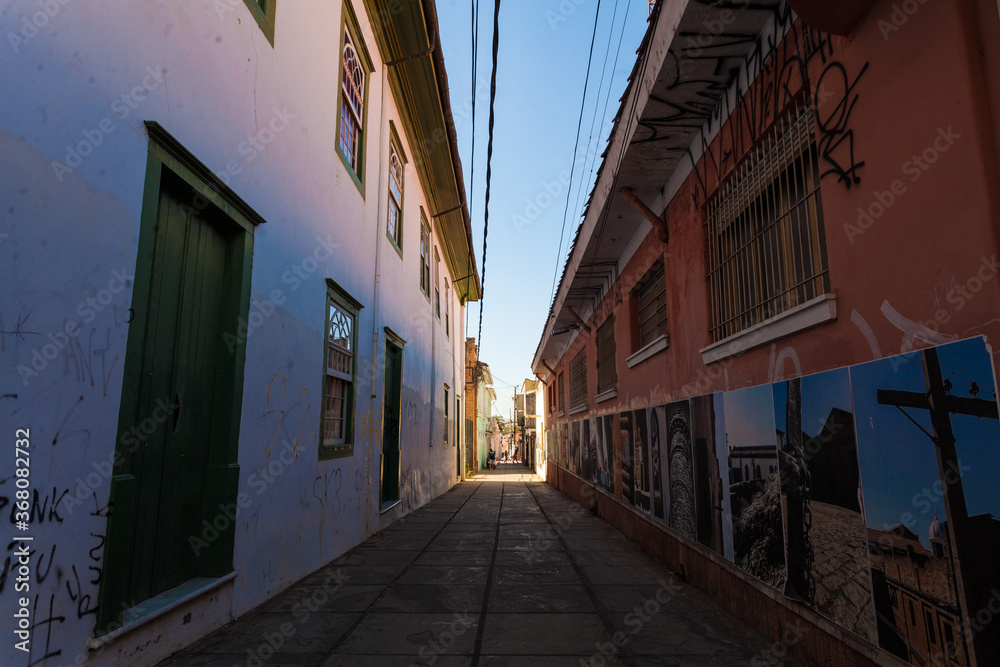 
historic center with old door and window and old colors historic square wide angle view south america brazil